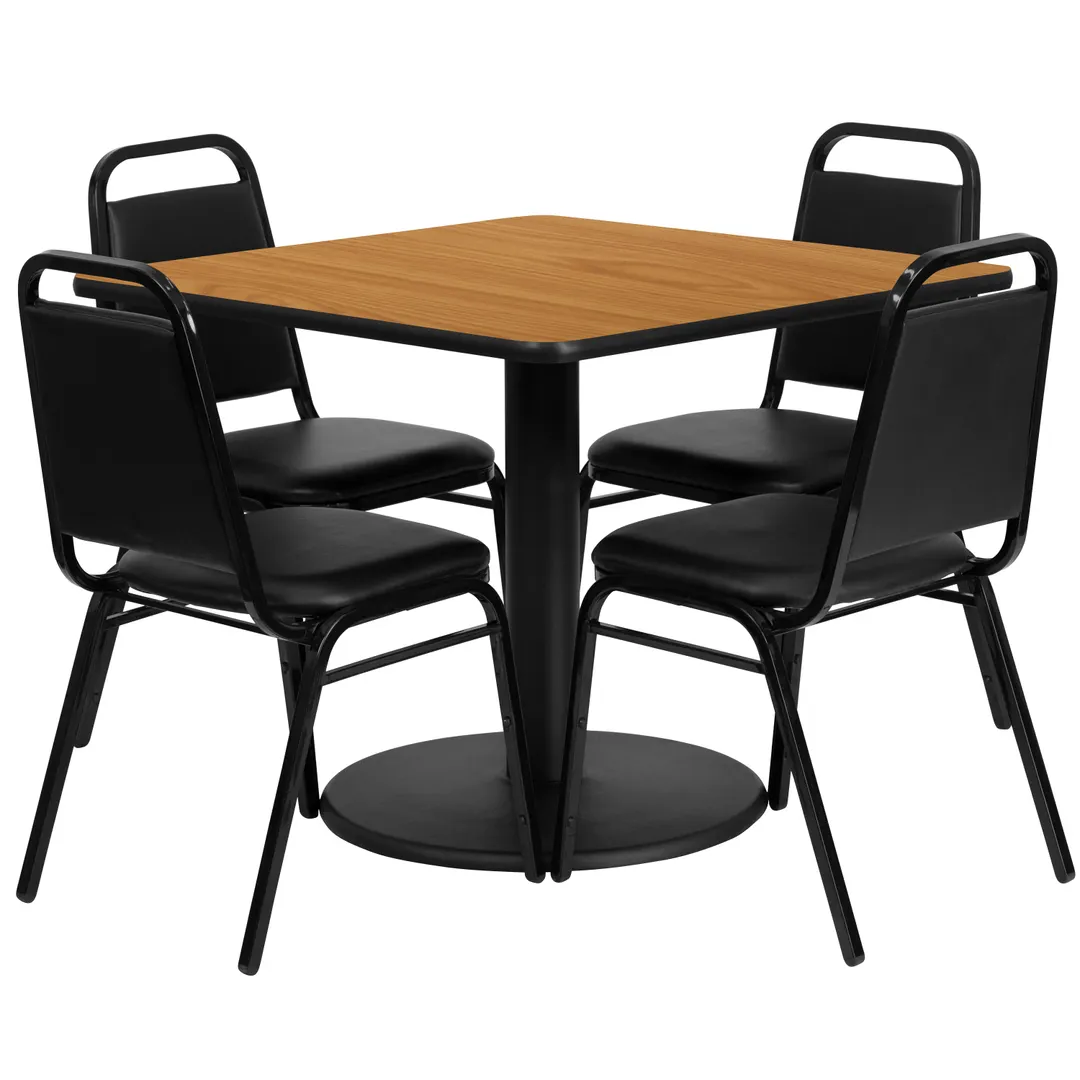 Flash Furniture RSRB1011-GG 36x36 Table & 4 Banquet Chairs Set, Black Vinyl, 500 lb Capacity