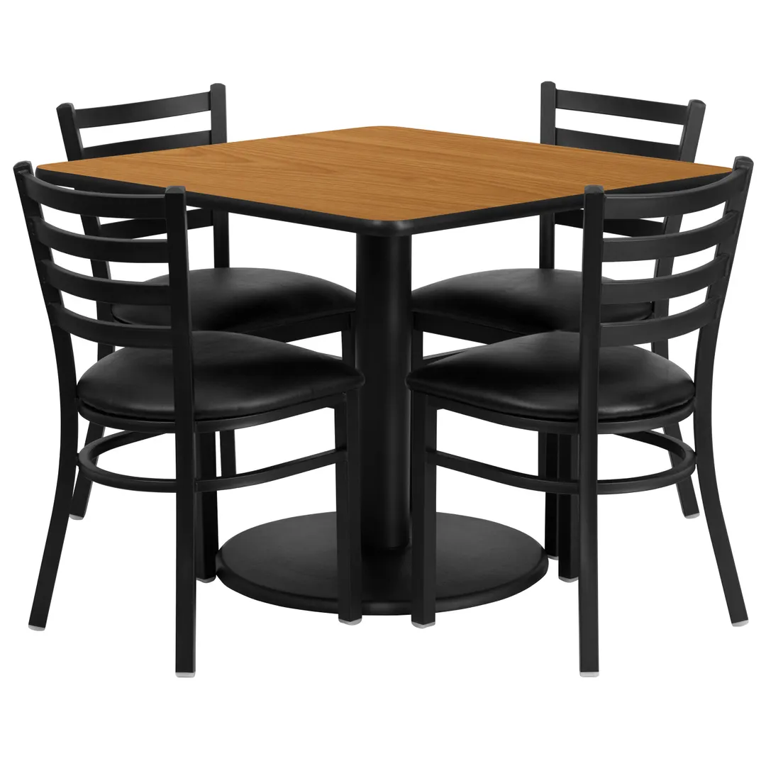 Flash Furniture RSRB1015-GG 36x36 Table & 4 Chair Set, Black T-Mold Edge, MDF & Metal