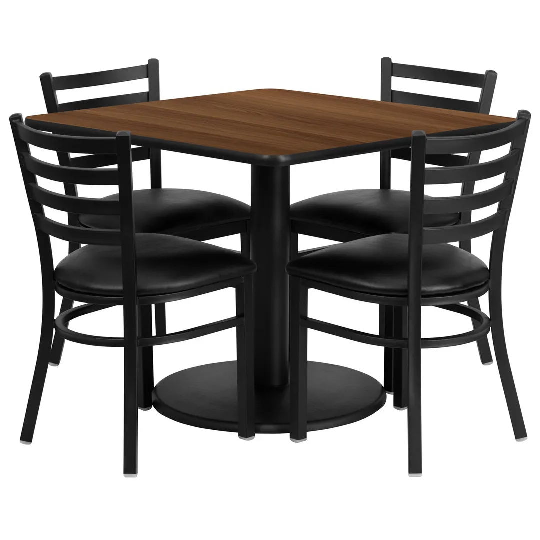 Flash Furniture RSRB1016-GG 36x36 Square Table & 4 Chair Set, Walnut Finish, Black Vinyl