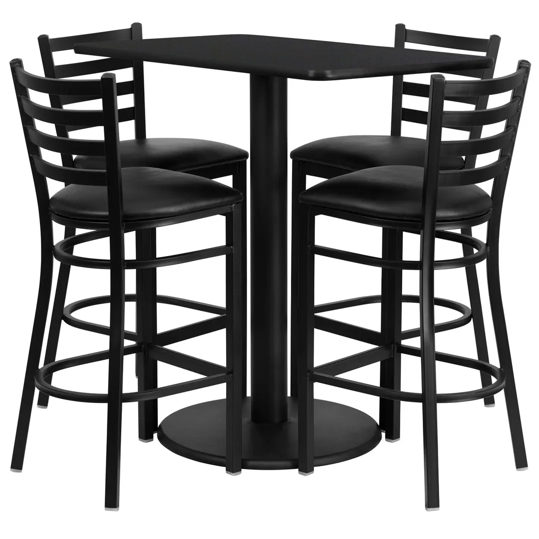 Flash Furniture RSRB1017-GG 24x42 Square Black Table & 4 Bar Stool Set, Black Vinyl, 42H