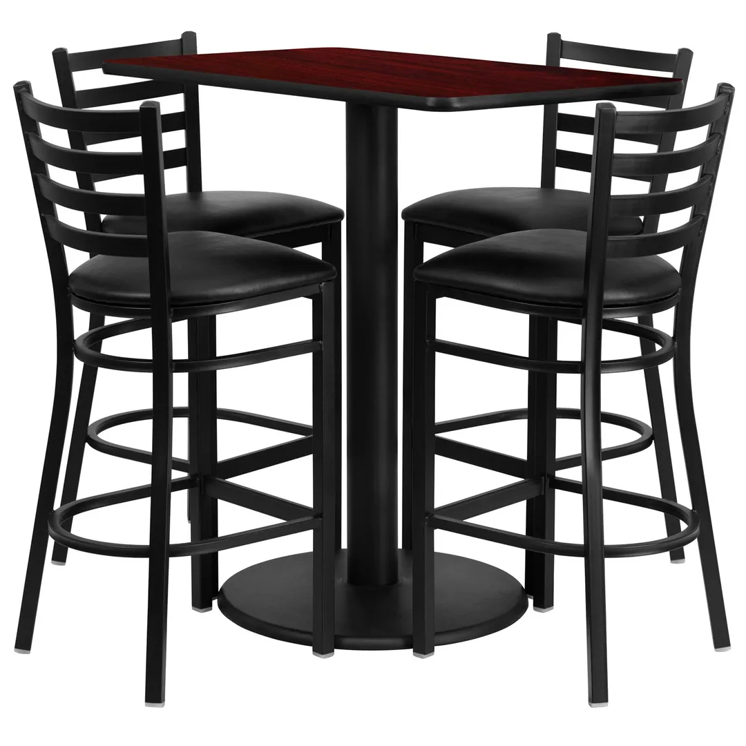 Flash Furniture RSRB1018-GG 24'' x 42'' Rectangular Mahogany Laminate Table Set w/ 4 Ladder Back Metal Barstools