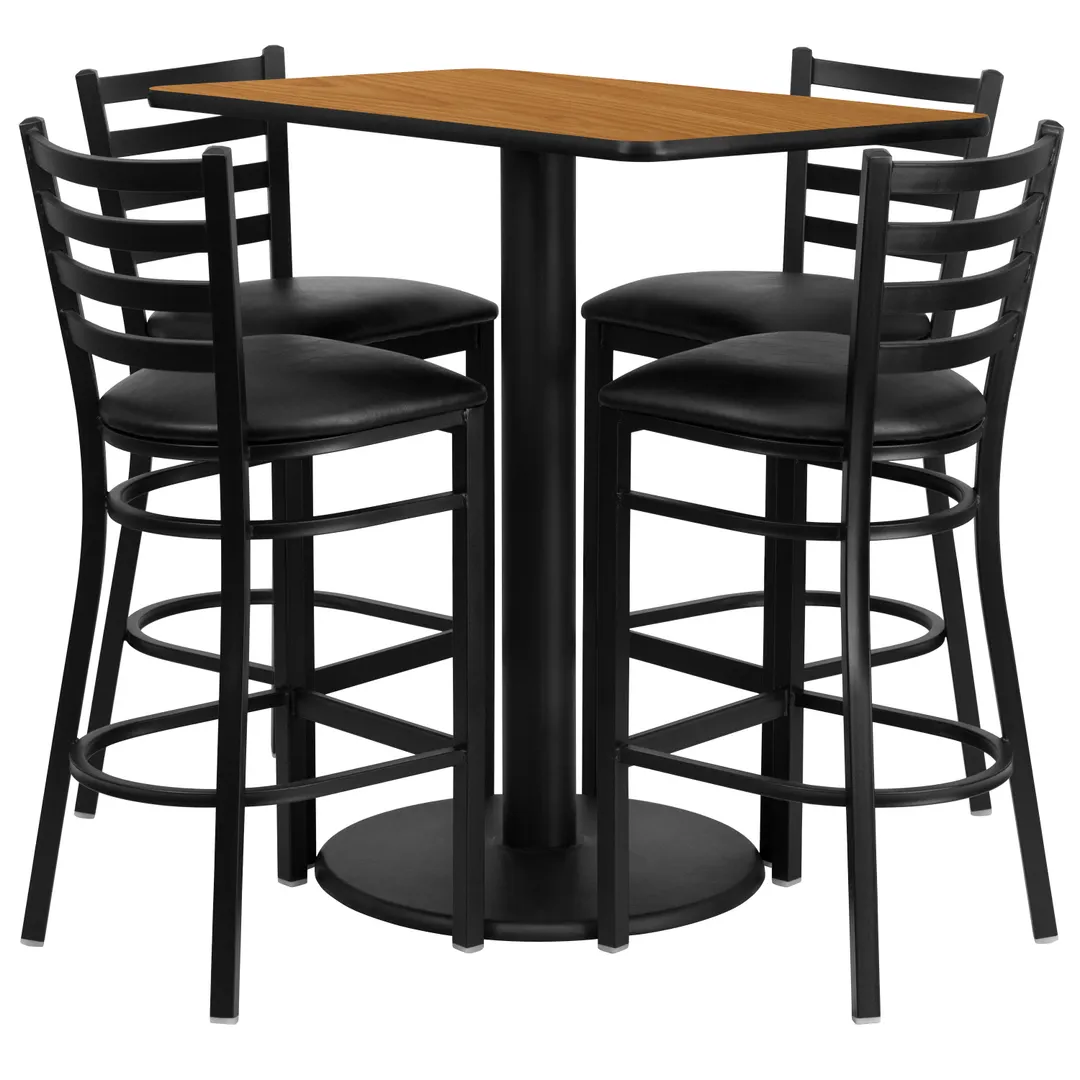 Flash Furniture RSRB1019-GG 24x42 Table & 4 Bar Stool Set, Black Vinyl, MDF & Metal, Commercial Use