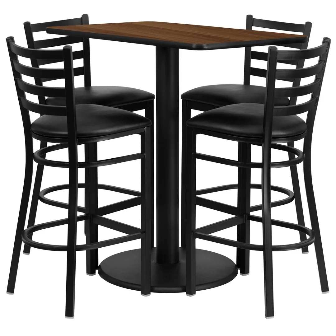 Flash Furniture RSRB1020-GG 24x42 Square Table & 4 Bar Stool Set, Walnut Finish, Black Vinyl