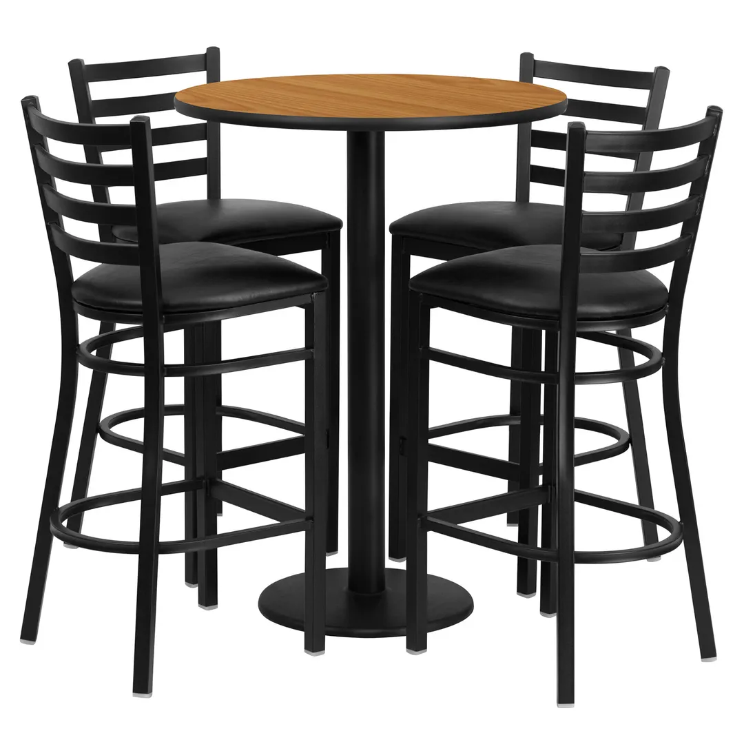 Flash Furniture RSRB1023-GG 30" Round Table & 4 Bar Stool Set, Black Vinyl, 42"H