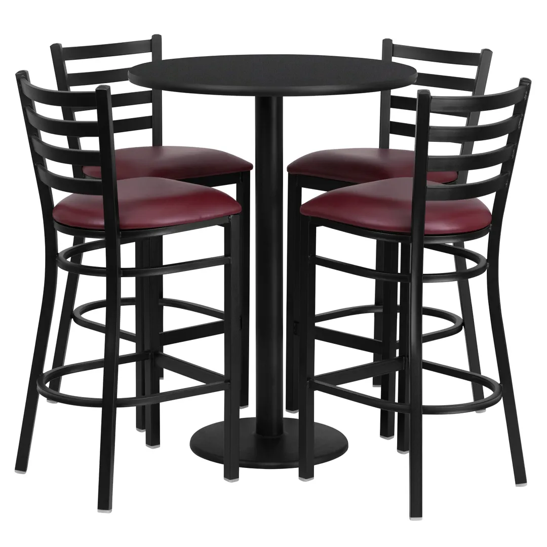 Flash Furniture RSRB1025-GG 30" Round Table & 4 Bar Stool Set, Black & Burgundy, MDF & Metal