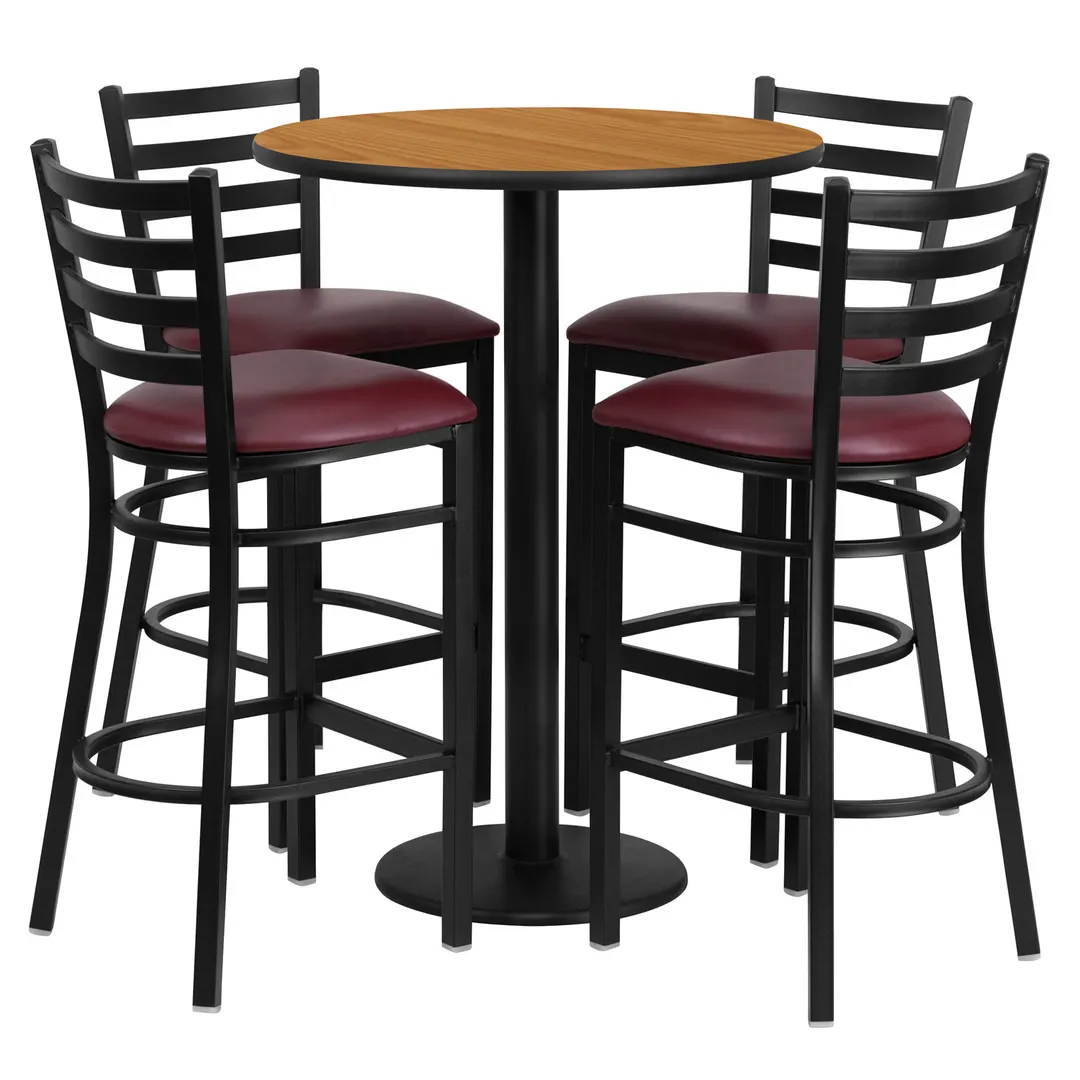 Flash Furniture RSRB1027-GG 30" Round Table & 4 Bar Stool Set, 42"H, Black & Burgundy