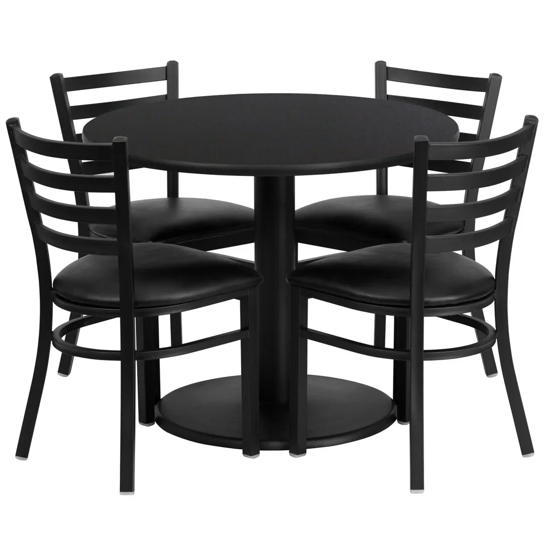 Flash Furniture RSRB1029-GG 36" Round Table & 4 Chair Set, Black Laminate, Metal Frame, 30"H
