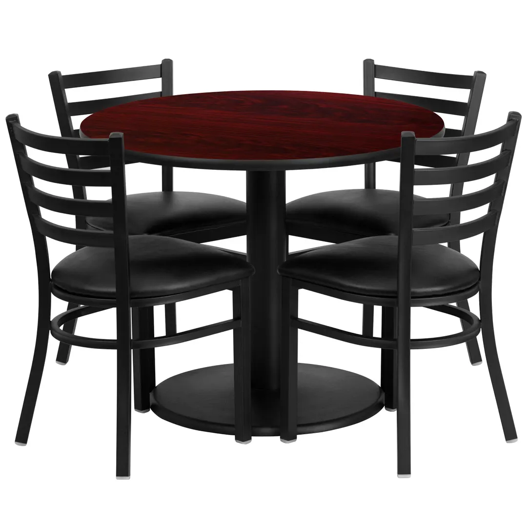 Flash Furniture RSRB1030-GG 36" Round Table & 4 Chair Set, Black Mahogany Finish, MDF Table Top, Metal Chairs