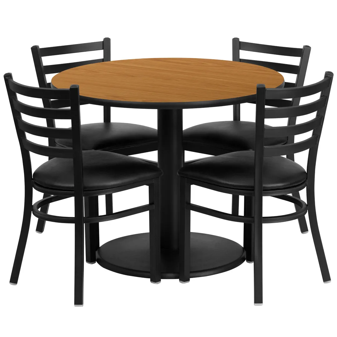 Flash Furniture RSRB1031-GG 36" Round Table & 4 Chair Set, Black T-Mold Edge, MDF Table Top, Black Vinyl Chairs