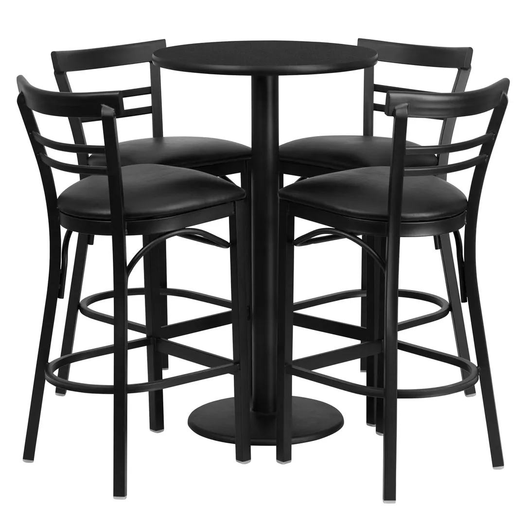 Flash Furniture RSRB1033-GG 24" Round Table & 4 Bar Stool Set, Black Laminate, Metal Frame