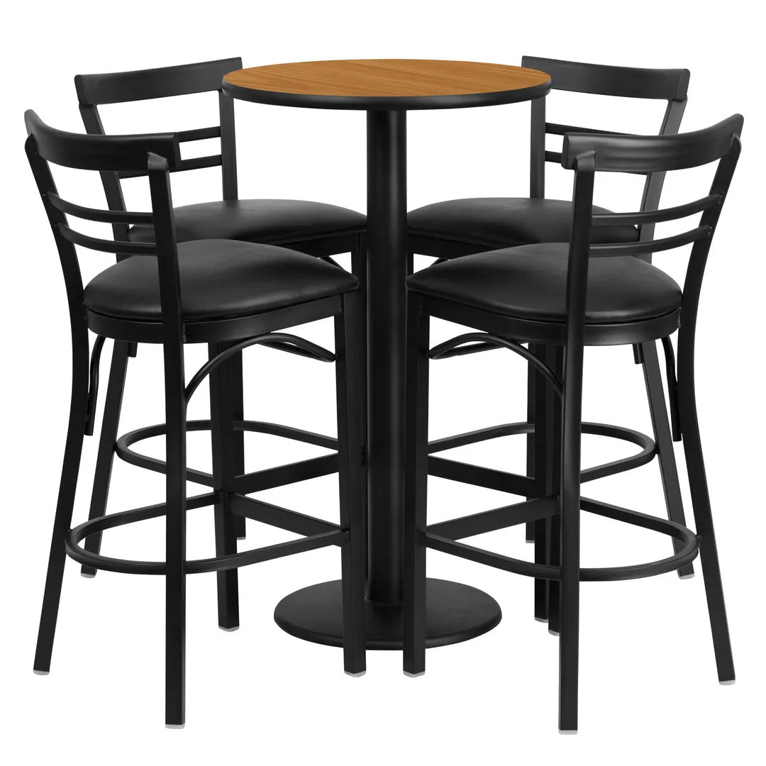 Flash Furniture RSRB1035-GG 24" Round Table & 4 Bar Stool Set, Black Finish, MDF Table Top, Metal Stools