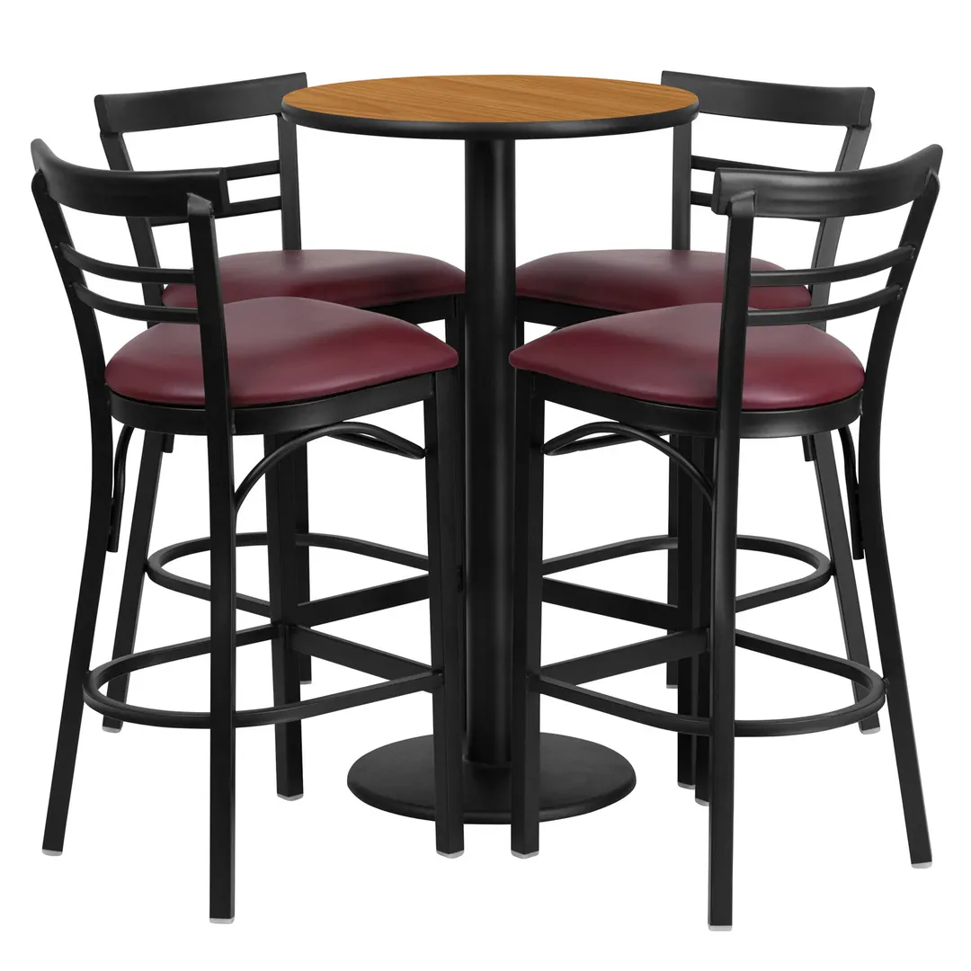 Flash Furniture RSRB1039-GG 24" Round Table & 4 Bar Stool Set, Black & Burgundy, MDF & Metal, 42"H