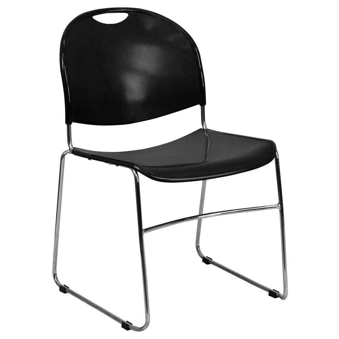 Flash Furniture RUT-188-BK-CHR-GG Stacking Chair, 880 lbs, Black Poly Seat/Back, Chrome Frame, 35‑High Stack