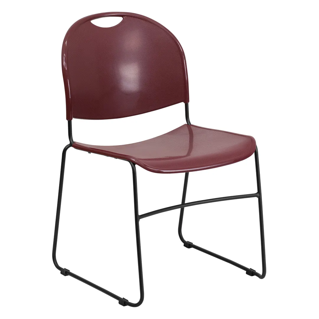 Flash Furniture RUT-188-BY-GG Stackable Outdoor Chair, 880 lb, Burgundy Poly Seat/Back, Metal Frame, Stacks 35