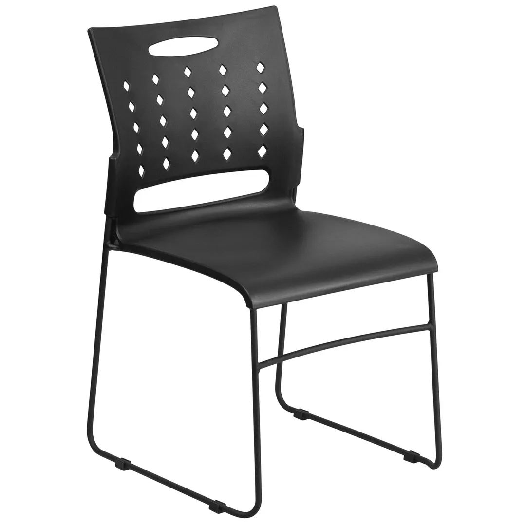Flash Furniture RUT-2-BK-GG Stacking Chair, Black Metal Frame, Plastic Seat & Back, 881 lbs, 5‑High Stack