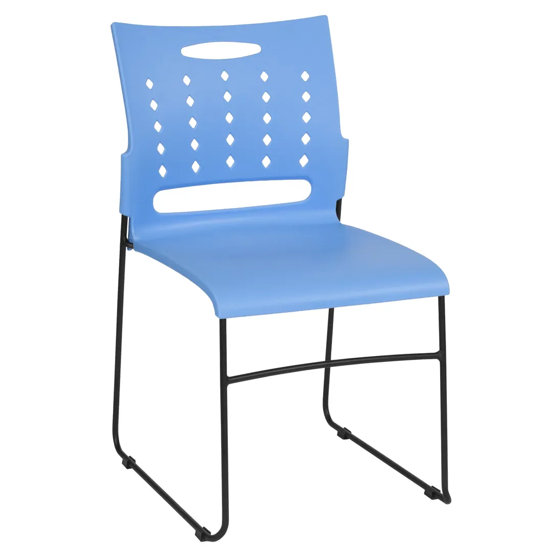Flash Furniture RUT-2-BL-GG Hercules Stacking Chair, Blue Plastic Seat, 881 lb, 5‑Stack, Indoor/Outdoor Use