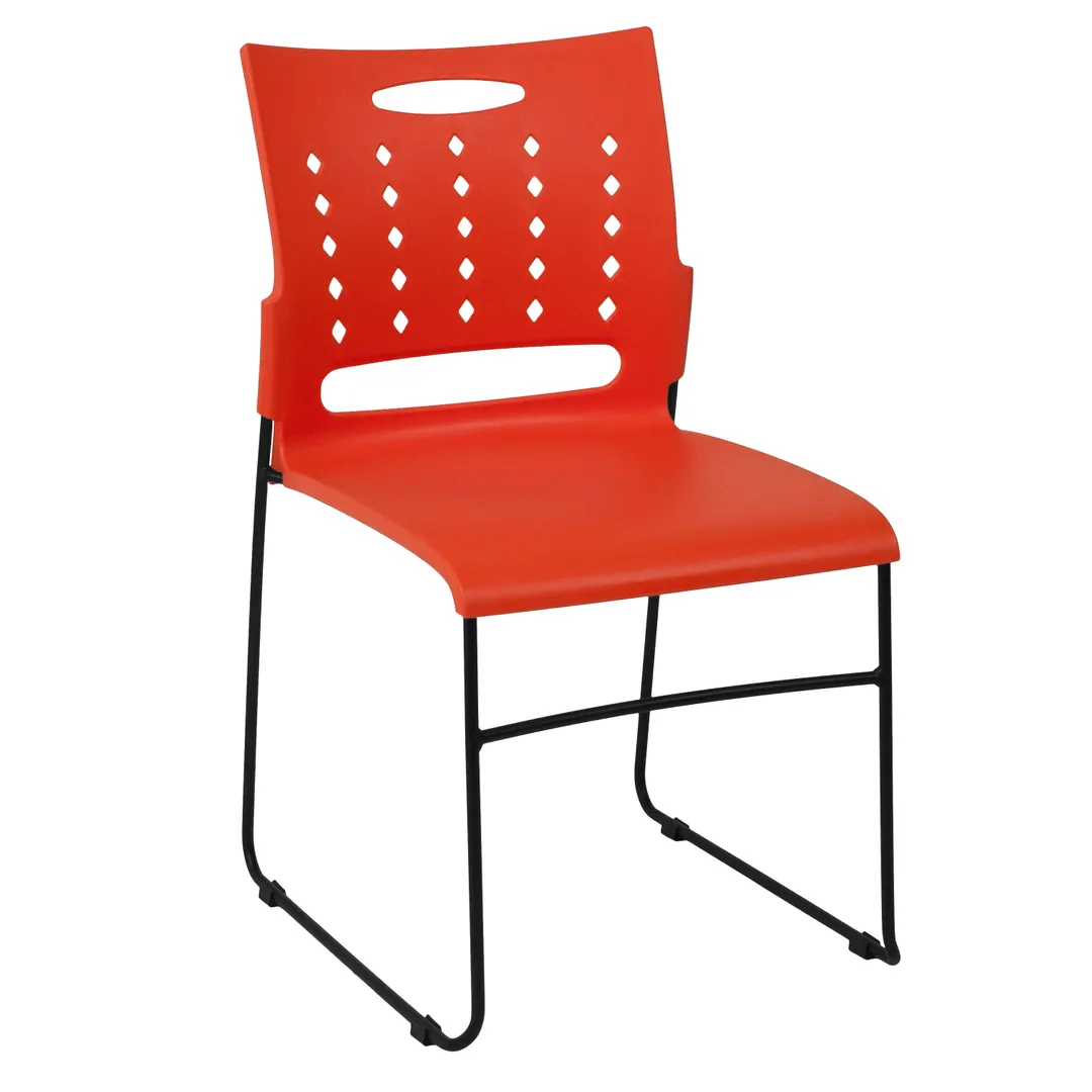 Flash Furniture RUT-2-OR-GG Hercules Chair, 881 lbs, Orange Plastic Seat/Back, Frame, 5‑Stack, Indoor/Outdoor