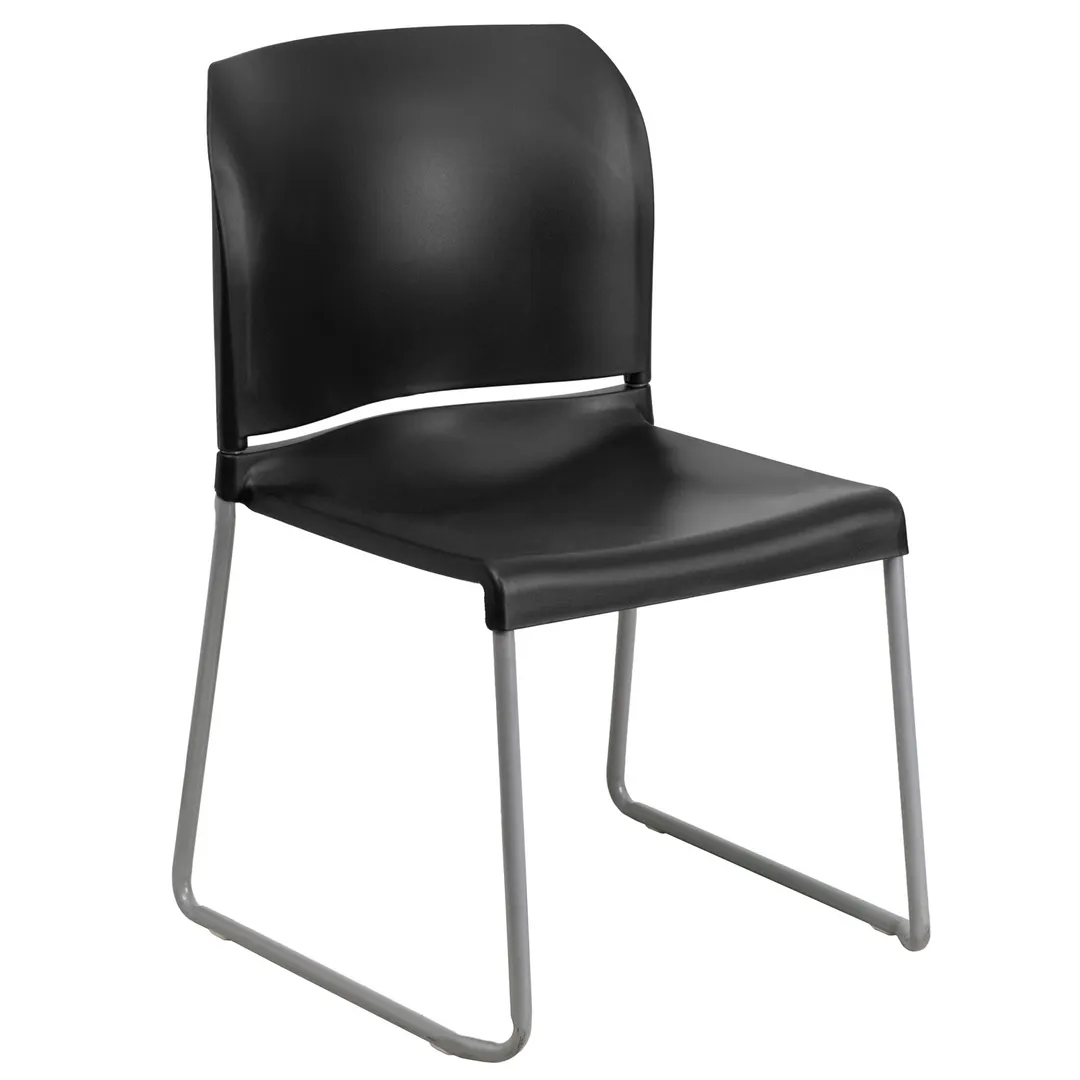 Flash Furniture RUT-238A-BK-GG Hercules Stacking Chair, 880 lb Black Seat/Back, Metal Frame, 5‑High Stack