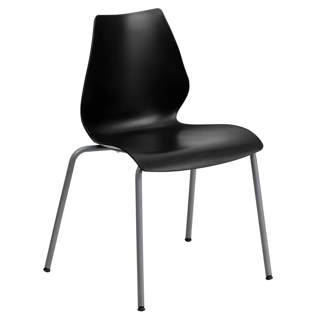 Flash Furniture RUT-288-BK-GG Stacking Chair, Black, 770 lb, Frame, Seat/Back Lumbar, 5‑Stack, Indoor/Outdoor