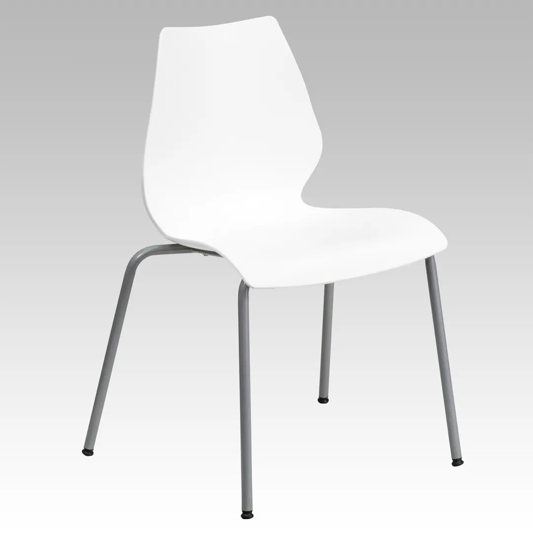 Flash Furniture RUT-288-WHITE-GG Stacking Chair, 770 lb, White, Poly Seat/Back, Metal Frame, 5‑High Stack
