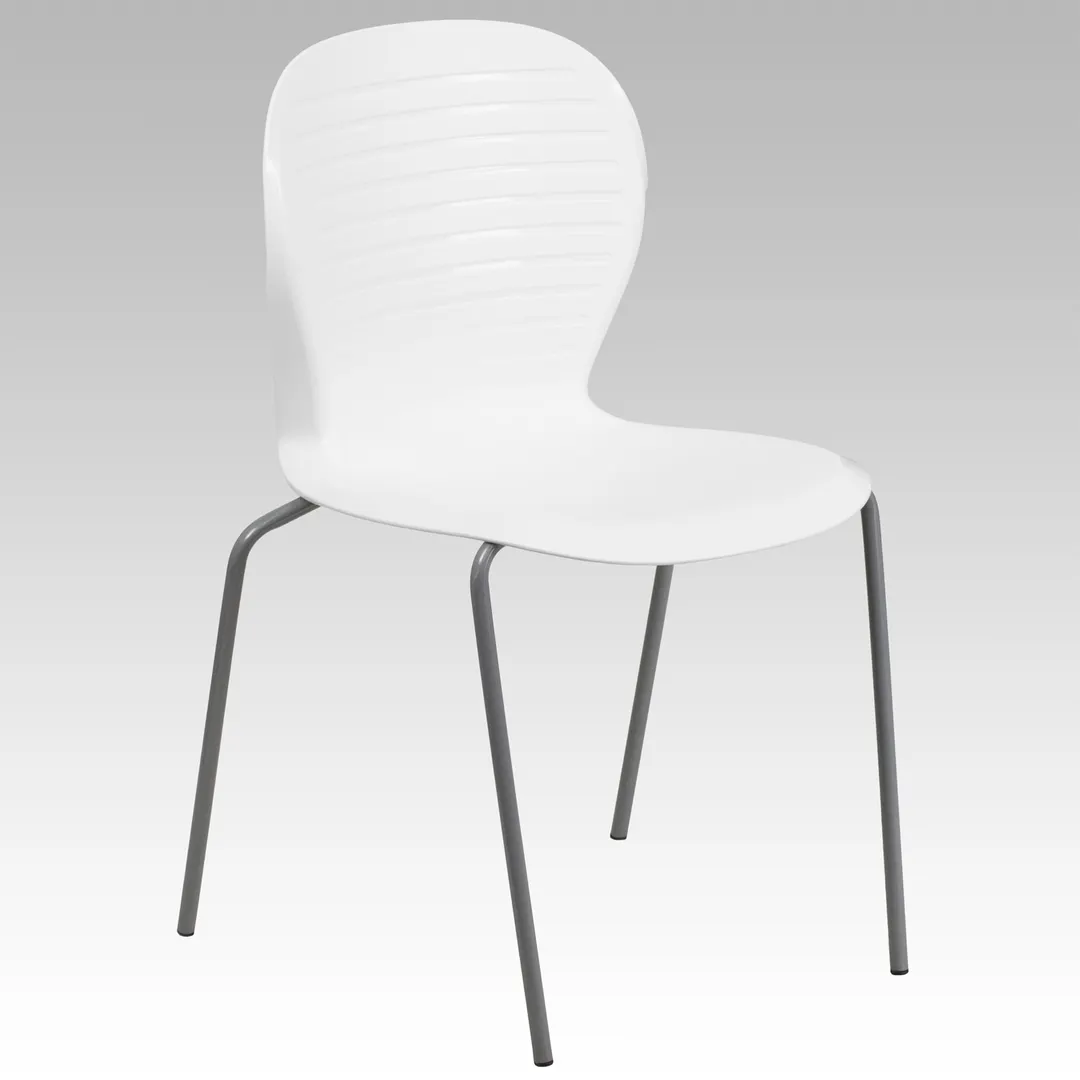 Flash Furniture RUT-3-WH-GG Stackable Outdoor Chair, 551 lb Seat & Back, Powder-Coated Frame, 5-High Stack