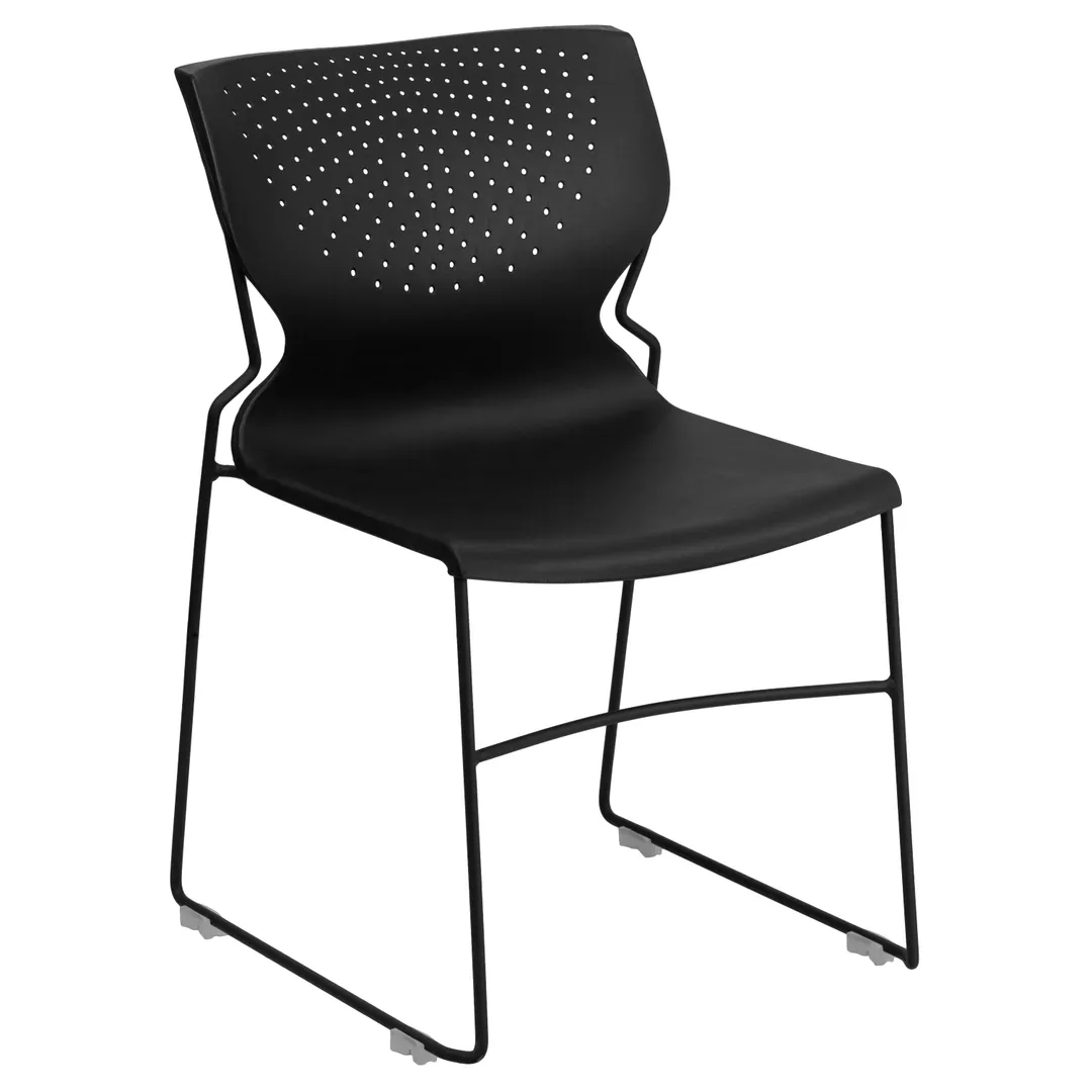 Flash Furniture RUT-438-BK-GG Stacking Chair, 661 lb, Black Metal Frame, Seat & Back, Stacks 25 Indoor/Outdoor