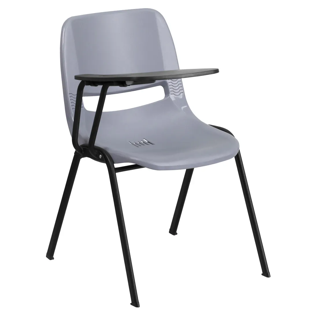 Flash Furniture RUT-EO1-GY-RTAB-GG Hercules Series Ergonomic Shell Chair, 880 lbs, Gray Plastic Seat & Back, Right Handed 12" Tablet Arm