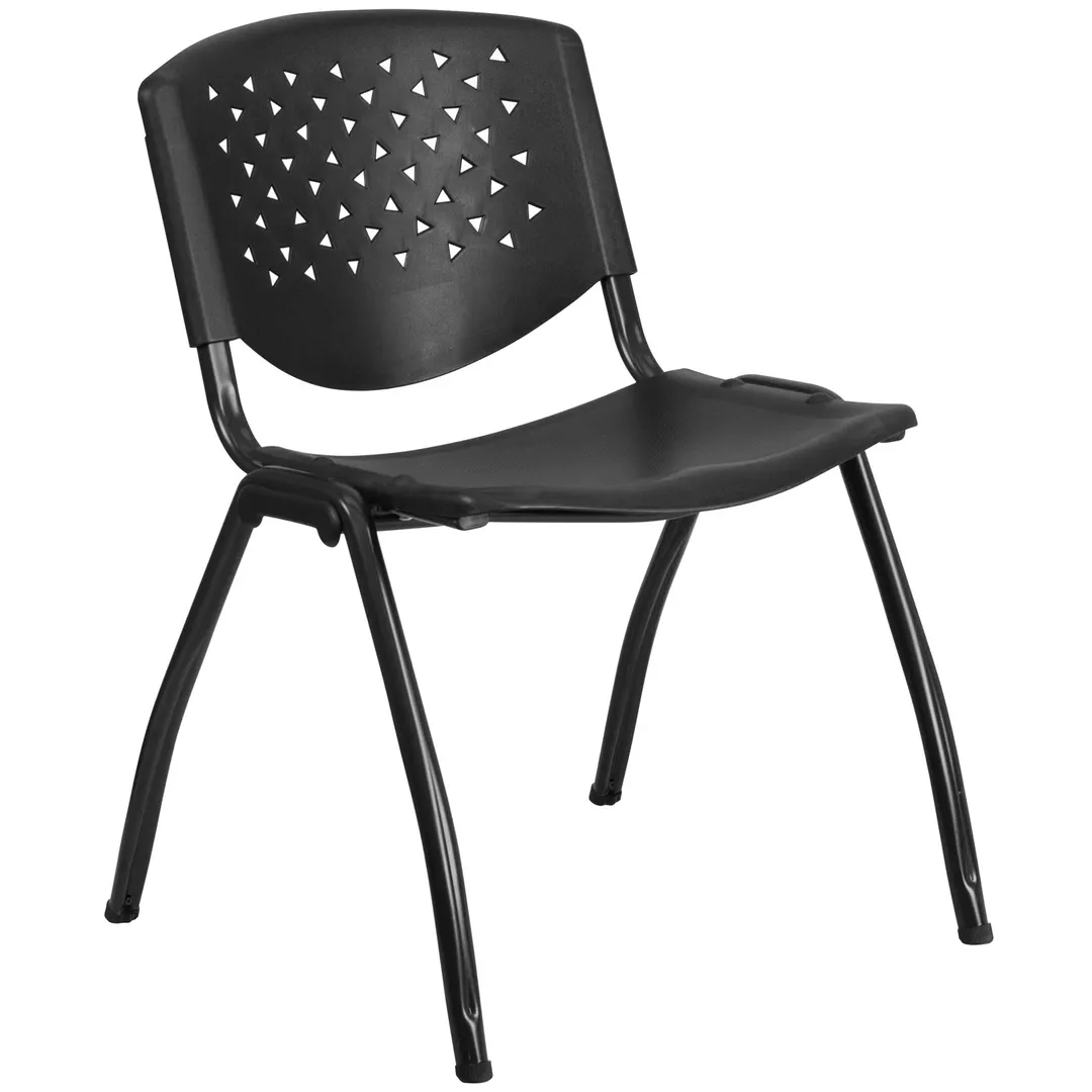 Flash Furniture RUT-F01A-BK-GG Stacking Chair, Black, 880 lbs, Poly Seat/Back, Titanium Frame, 25‑High Stack