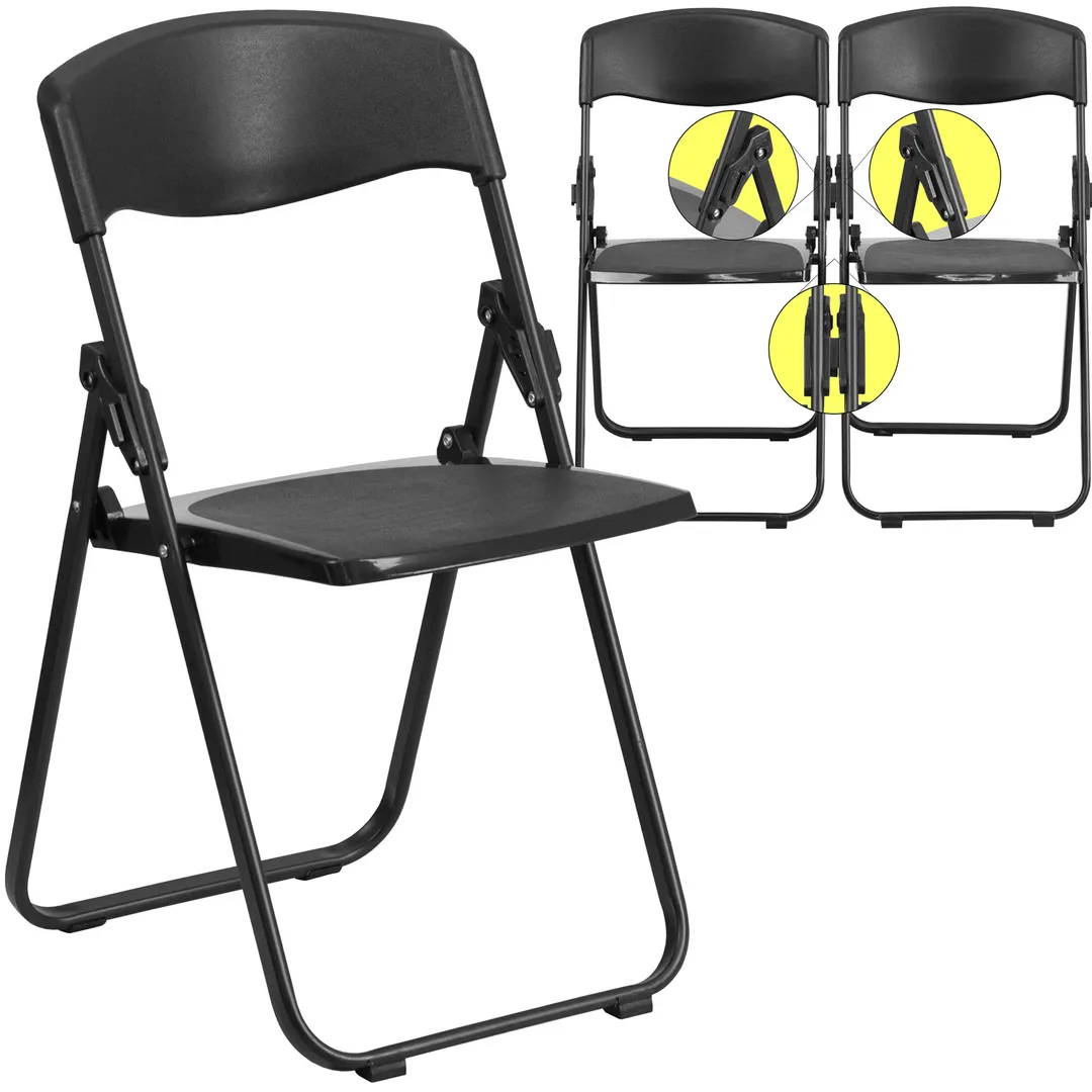 Flash Furniture RUT-I-BLACK-GG Folding Chair, 500 lb, Black Plastic Back & Seat, Steel Frame, White, Nesting