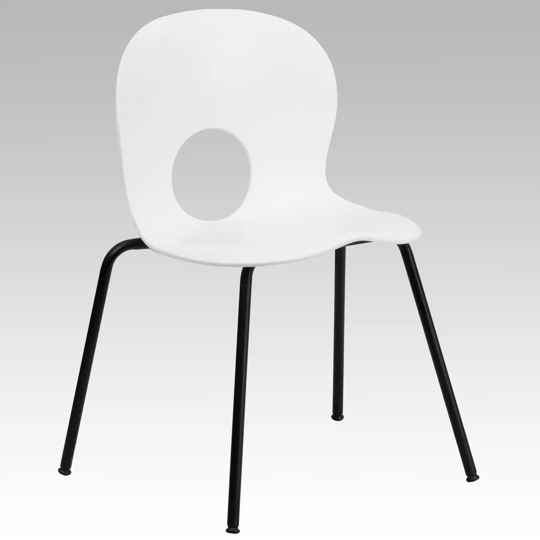 Flash Furniture RUT-NC258-WHITE-GG Stacking Chair, 770 lbs, White, Cutout Back, Black Frame, Stacks 5 High