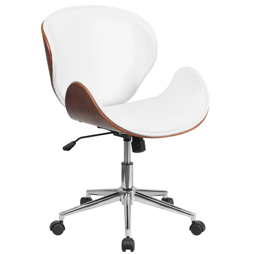 Flash Furniture SD-SDM-2240-5-WH-GG Swivel Chair, 32"-35¼" Height, 250 lb, Wood Back & Seat, Leather, Casters