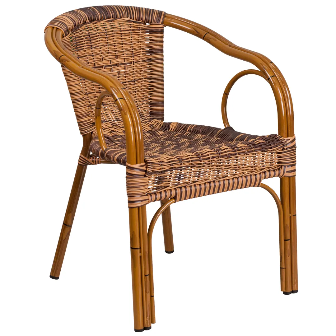 Flash Furniture SDA-AD632009D-1-GG Cadiz Series Stackable Patio Armchair, Rattan Seat & Back, Aluminum Frame, Red Bamboo Finish