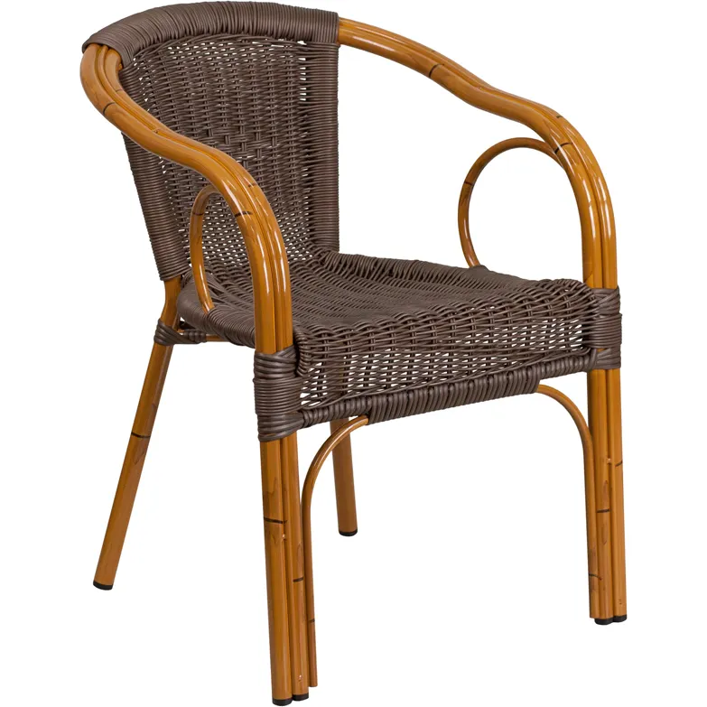 Flash Furniture SDA-AD632009D-2-GG Cadiz Series Patio Stacking Armchair, Rattan Seat & Back, Aluminum Frame, Red Bamboo Finish