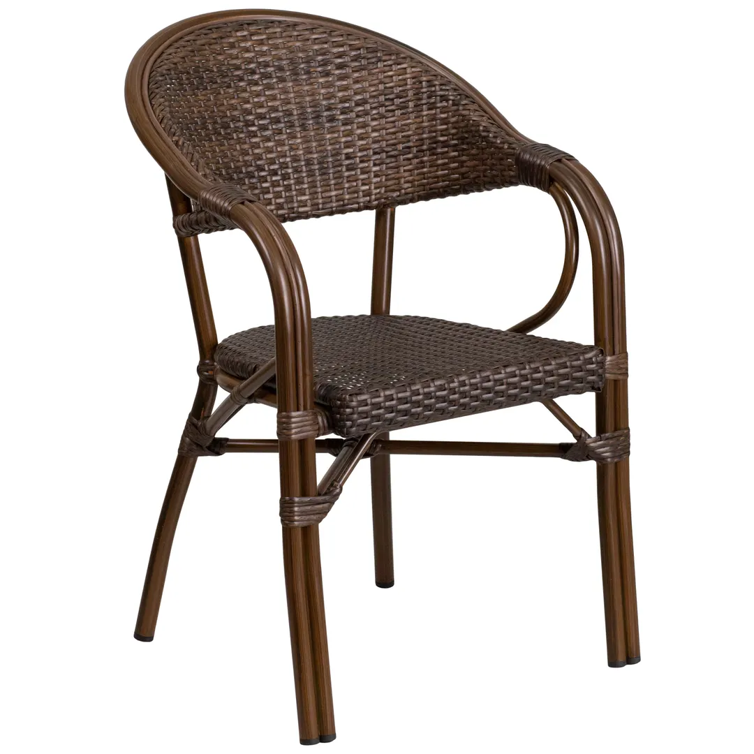 Flash Furniture SDA-AD642003R-1-GG Milano Series Rattan Stackable Outdoor Armchair, Red Bamboo, Cocoa, Aluminum Frame