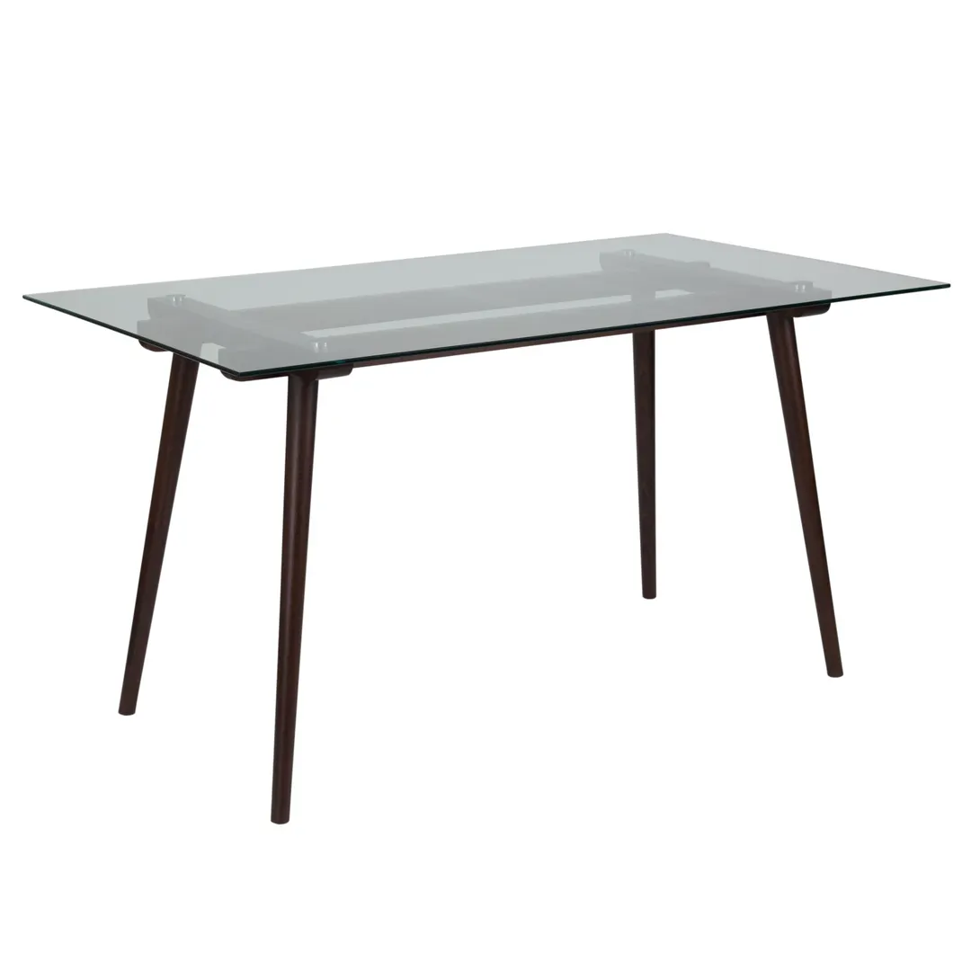 Flash Furniture SK-17GC-034-E-GG 55"W Rectangular Dining Table, Espresso Finish Beechwood Frame, 8mm Tempered Glass Top
