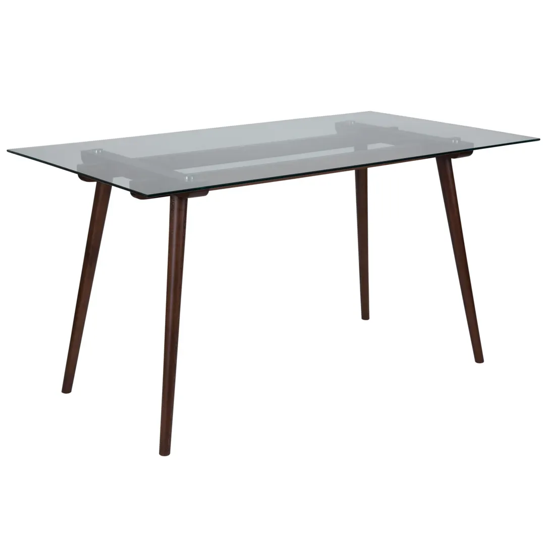 Flash Furniture SK-17GC-034-W-GG Meriden 55"W x 31.5"D x 29.5"H Rectangular Glass Top Walnut Finish Beechwood Frame Restaurant Dining Table