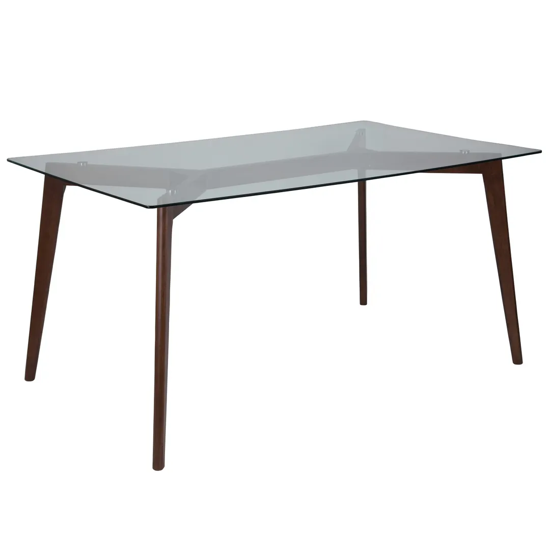 Flash Furniture SK-TC-5049-W-GG 55"W Rectangular Dining Table, 29"H Walnut Finish Beechwood Frame, 8mm Clear Tempered Glass Top