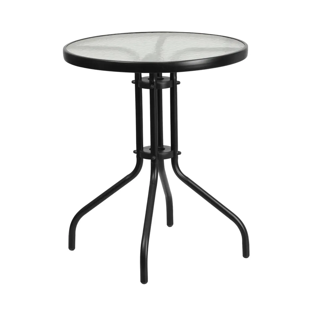 Flash Furniture TLH-070-1-GG Round Outdoor Patio Table, 23.75 Dia., Glass Top, Black Powder Coated Metal Base