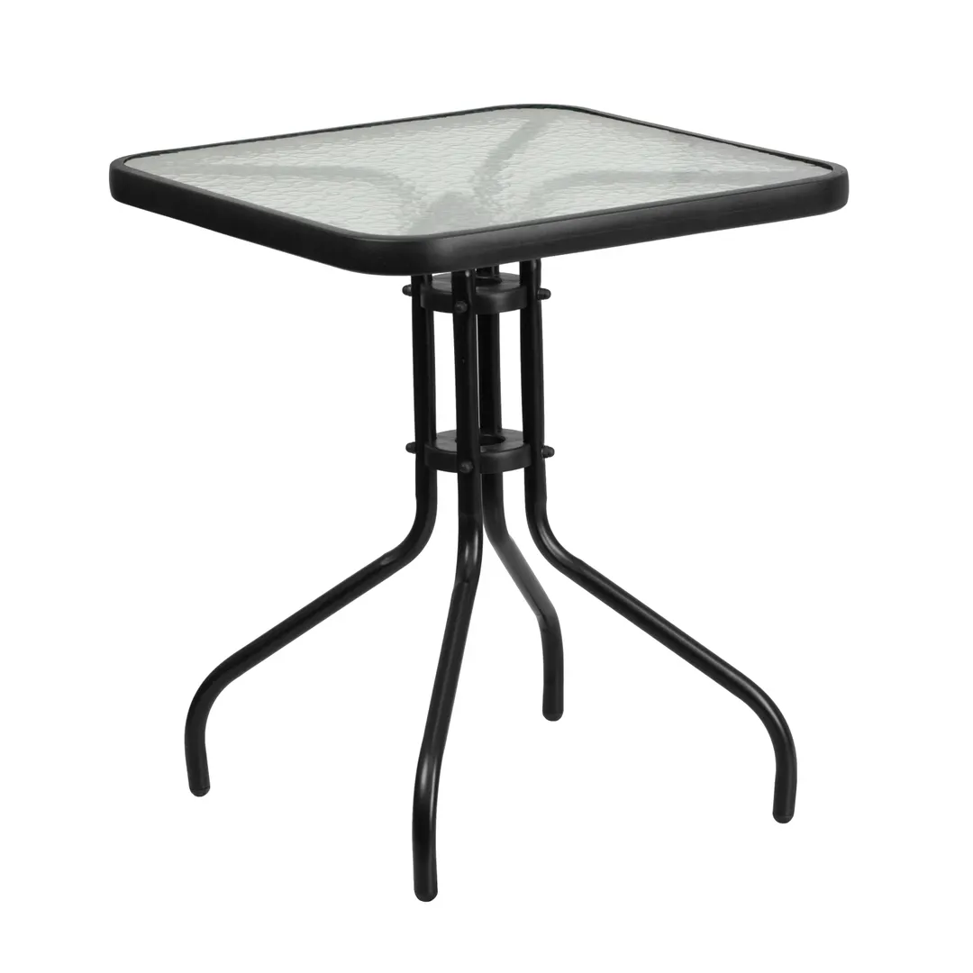 Flash Furniture TLH-073A-1-GG 23.5x23.5 Square Patio Table, 28H, 5mm Glass Top, Black Metal Base