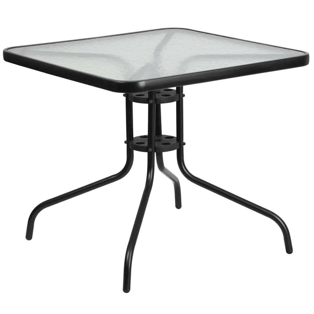 Flash Furniture TLH-073A-2-GG Square Patio Table, 31.5x31.5, Black Metal Base, 5mm Glass Top