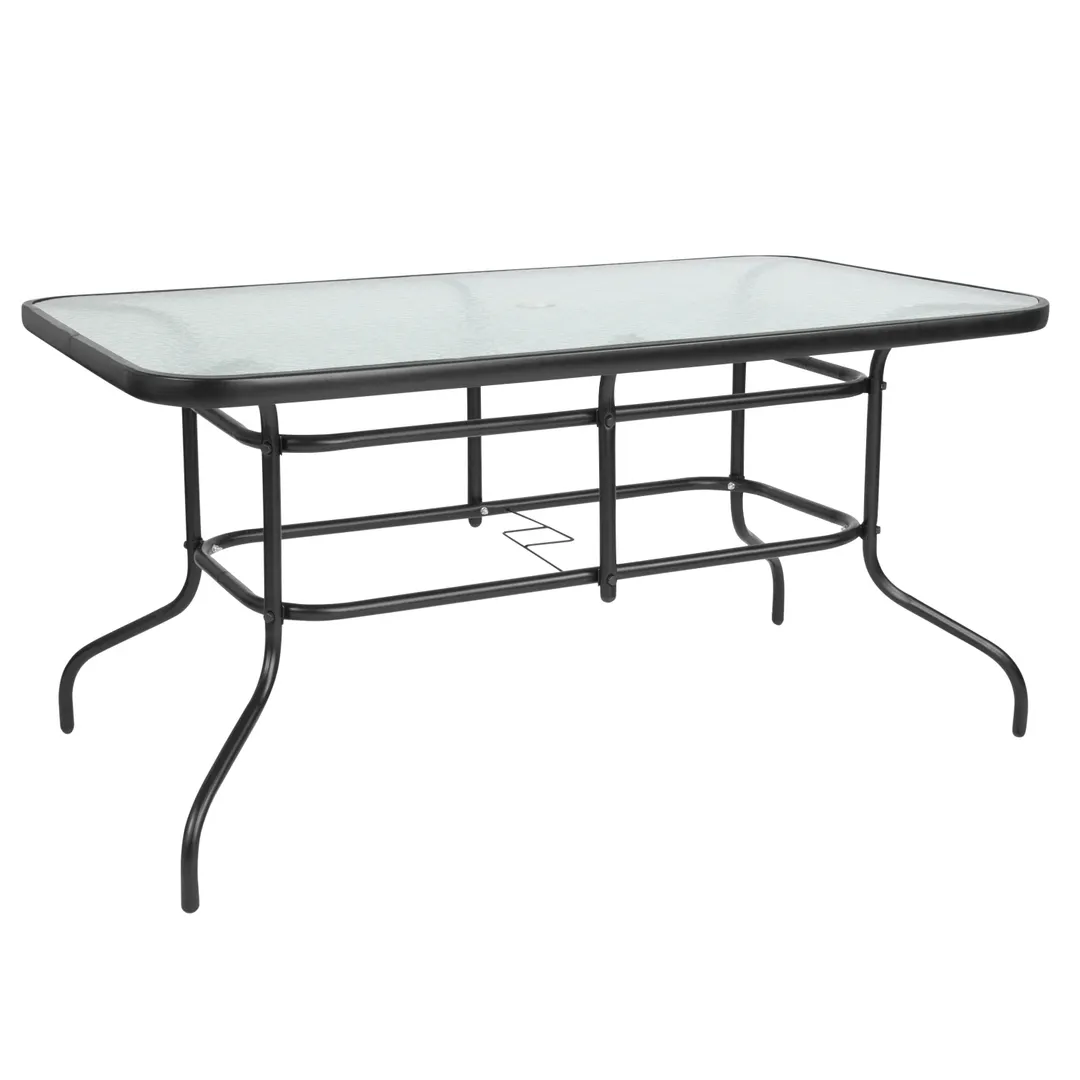 Flash Furniture TLH-089-GG Rectangular Patio Table, 55"W x 31.5"D, Clear Tempered Glass Top, Black Powder Coat Metal Frame
