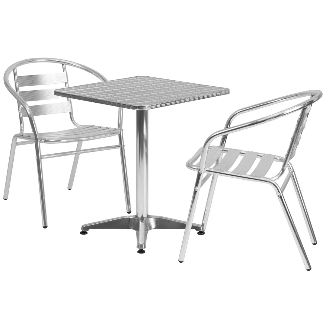 Flash Furniture TLH-ALUM-24SQ-017BCHR2-GG 23" Square Table & 2 Stacking Chairs Set, Aluminum Frame
