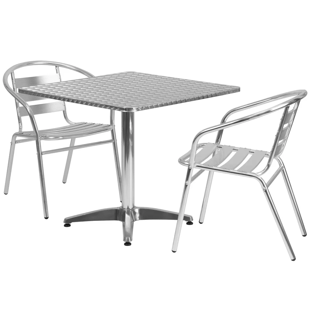 Flash Furniture TLH-ALUM-32SQ-017BCHR2-GG 31x31 Square Table Set with 2 Stacking Chairs, Aluminum Frame