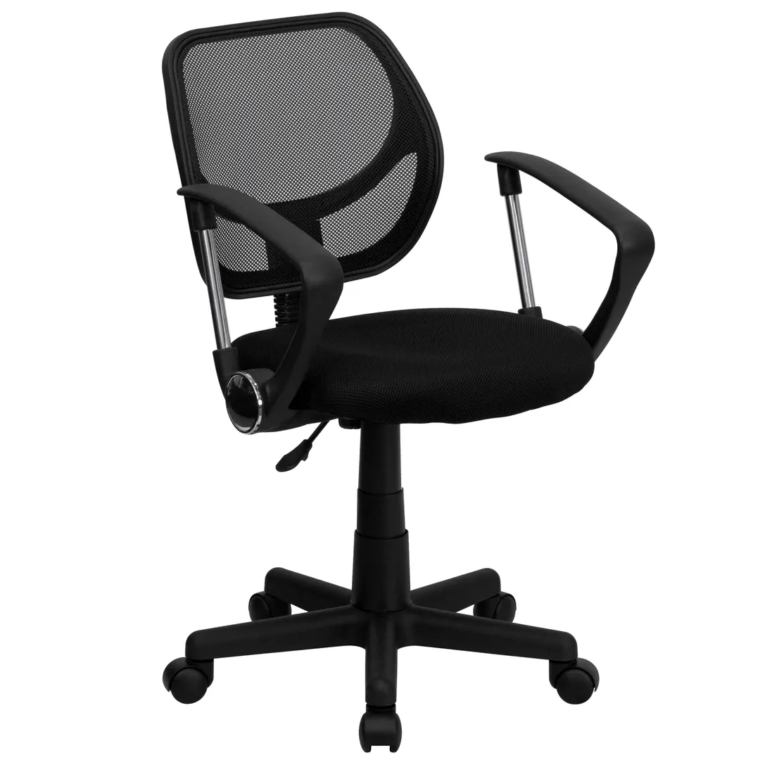 Flash Furniture WA-3074-BK-A-GG Chair, 30-1/2"-34-1/2" Height, 250 lb, Black Mesh Back, Nylon Arms, Casters