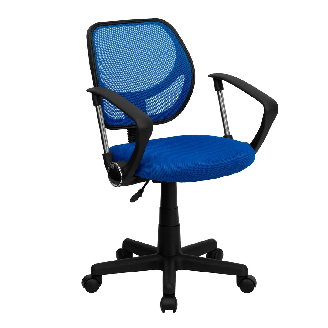 Flash Furniture WA-3074-BL-A-GG Swivel, Blue Mesh Back, 30-1/2"-34-1/2", 250 lb, Seat/Arms, Dual Casters