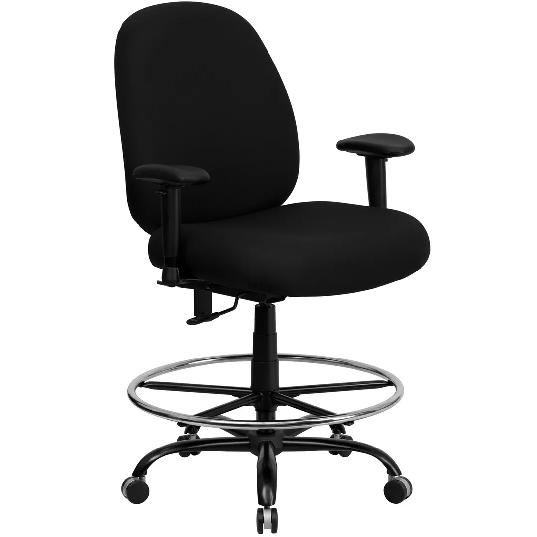 Flash Furniture WL-715MG-BK-AD-GG - Drafting Stool, 44-½"-52½" Height, 400 lbs, Black Seat, Back/Arms, Casters