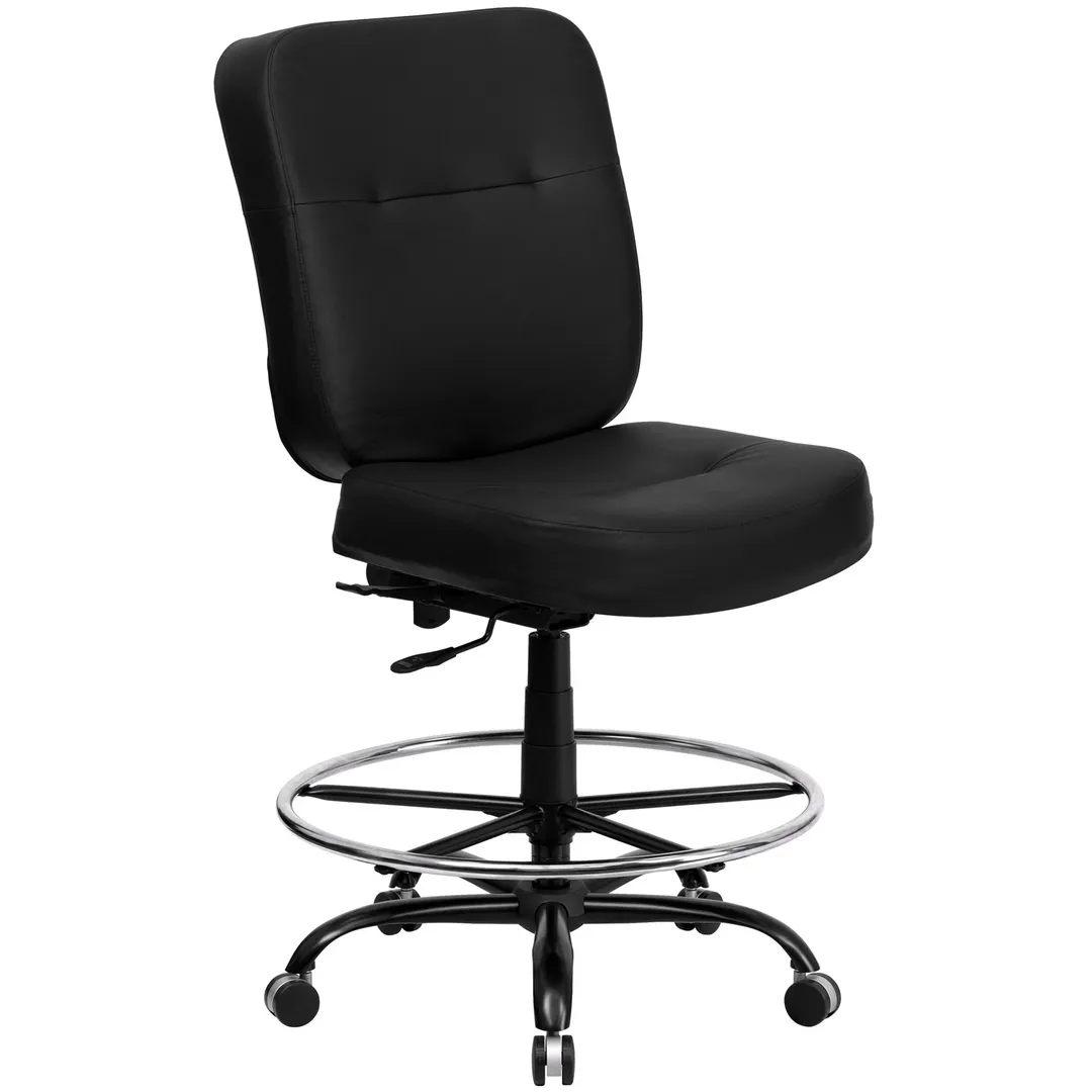 Flash Furniture WL-735SYG-BK-LEA-D-GG Hercules Drafting Stool, 45‑51" Height, 400 lbs, Leather, Armless