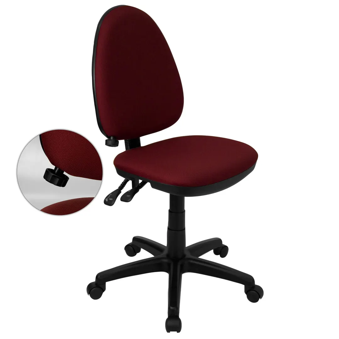 Flash Furniture WL-A654MG-BY-GG Swivel Chair, 35-1/2"-39-1/2" 250 lb, Burgundy, Armless, Casters, Lumbar, Back