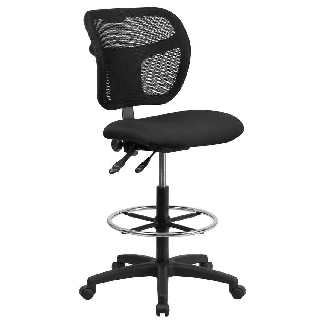 Flash Furniture WL-A7671SYG-BK-D-GG Swivel Drafting Stool, 40"-47.5" Height, 250 lb, Mesh Back, Seat, No Arms
