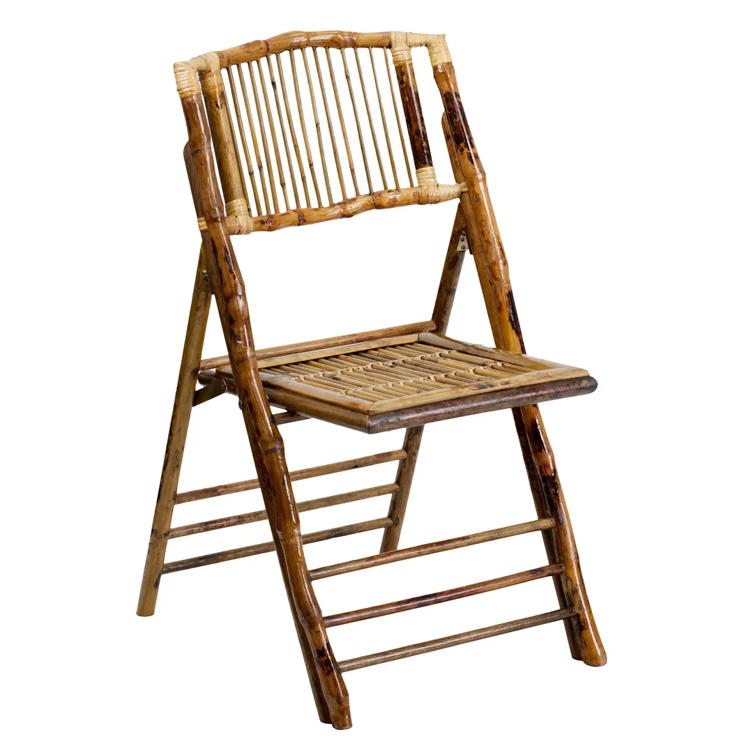 Flash Furniture X-62111-BAM-GG - Folding Chair, Curved Back, Wood Frame & Seat, Indoor/Outdoor, Bamboo Pair